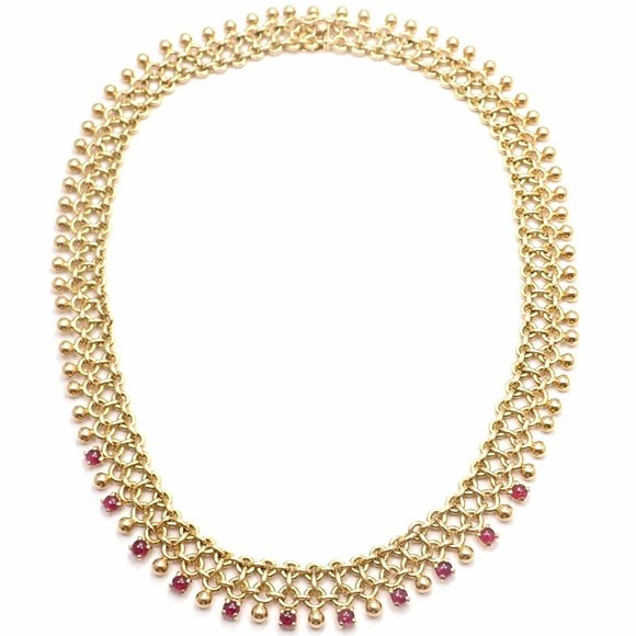 Rare! Vintage Authentic Tiffany & Co 18k Yellow Gold Ruby Collar Necklace - Picture 1 of 10